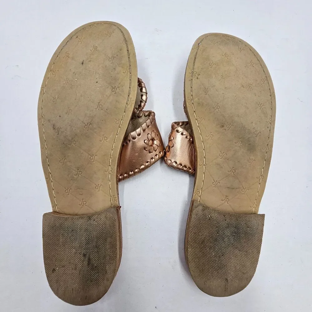 Jack Rogers Jacks Metallic Rose Gold Leather Round Medallion Sandals Womens 7